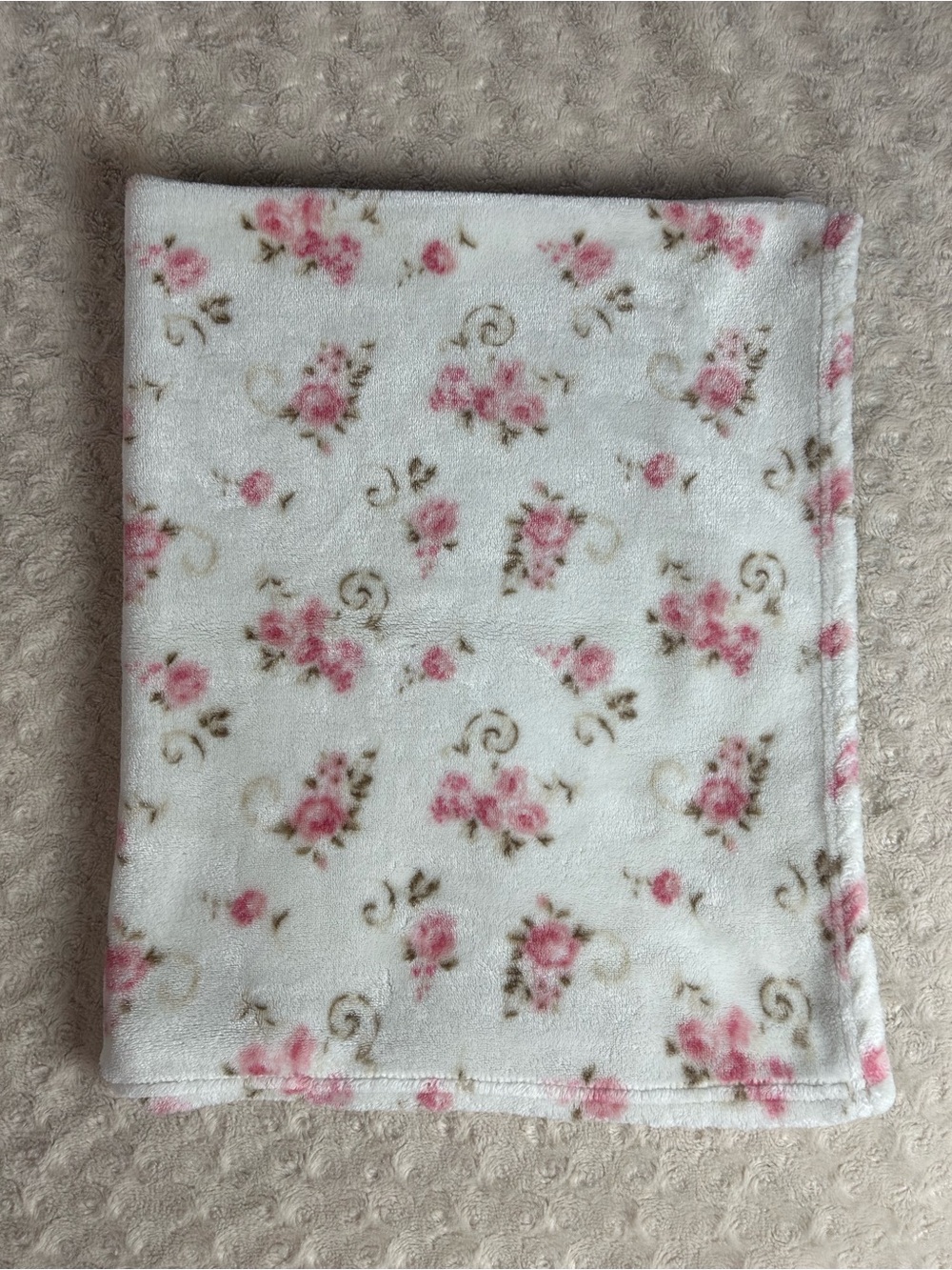 Little Me Pink White Floral Baby Blanket Flowers Tan Brown Leaves Rashti 2023